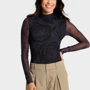 ❤️10/$40 New Sexy Black Floral Long Sleeve Bodysuit Selena